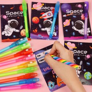 24 Pack Valentines Day Gifts for Kids Classroom LED Invisible Ink Pen with Valentines Cards for Kids School, Spy Pen Magic Gifts Valentines for Class Exchange Cards Prizes Party Favors for Boys Girls