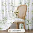HOMEIDEAS Non-See-Through Sage Green and White Privacy Sheer Curtains 52 X 63 Inch Length 2 Panels, Leaf Floral Printed Light Filtering Semi Sheer Window Curtains Drapes for Bedroom Living Room