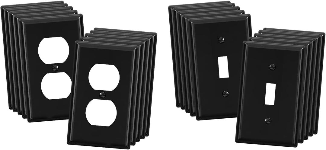 ELEGRP Duplex Receptacle Outlet Covers & Toggle Light Switch Wall Plate, 1-Gang Standard Size Wall Plates, Outlet Switch Faceplates Covers, UL Listed, Screws Included (10 Pack, Glossy Black)