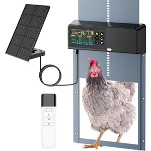 Automatic Chicken Coop Door Solar Powered with Programmable Remote, 4 Modes Combo Light and Timer Aluminum Chicken Door with LCD Color Display