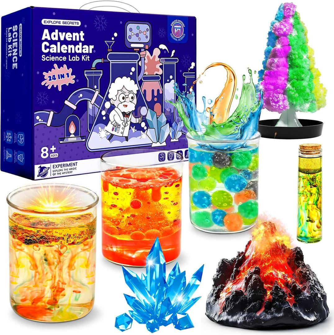 Advent Calendar 2025 Science Kit Toys for Girls Boys Countdown Calendar Gifts S-T-E-M Science Experiments with 24 Cool Experiments Christmas for Kids Gifts