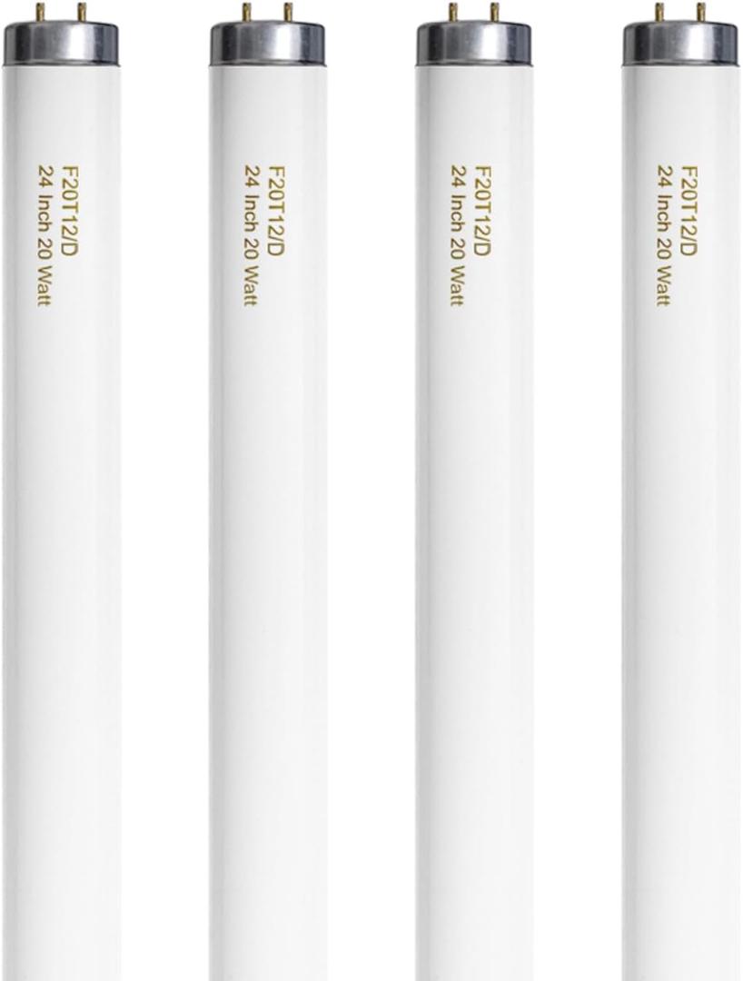 T12 Fluorescent Tube Light Bulb 20 Watt Daylight, F20T12/D Replacement for 79042 F20T12/SUN/ECO F20T12/D/ECO 273284 F20T12/D/ALTO 1100 Lumen G13 Base, 24 Inch 4 Count