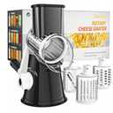 Cambom Rotary Cheese Grater Hand Crank Cheese Shredder for Fresh Cheese, Vegetable, Nuts,Non-slip Suction Base, Free Cleaning Brush Three Blades, Black