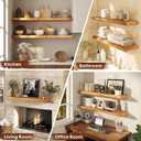 Floating Shelves Set of 2, Solid Elm Wood Wall Shelves 24 Inch - Invisible Bracket Mount for Living Room, Bedroom, Kitchen, Bathroom - Natural