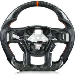 Steering Wheel for F150 Raptor 2017-2020 Real Carbon Fiber with Trim Cover with Heated Orange Stripe&Stitching Black Nappa Leather D-shaped for Raptor with Paddle Shifters Models