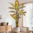 Artificial Banana Tree 7FT with 17 Tricolor Leaves & 3 Trunks Realistic Golden & Purple & Green Thick Leaf Tall Large Fake Faux Tropical Autumn Plant 82 Inch Black Pot for Indoor Home Office