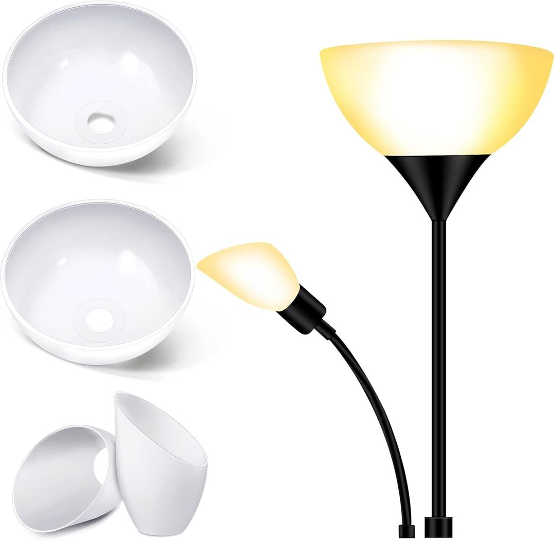 Hortsun Replacement Lamp Shade 4 Pcs White Replacement Plastic Lampshade 2 Pack 1.65" Fitter 10" Diameter Bowl Shape 2 Pack 1.97" Bottom Size Horseshoe Shape for LED Torchiere Floor Lamps Upright