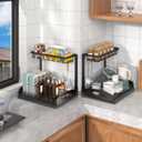 Under Sink Organizer, 2 Tier L-Shaped Bathroom Kitchen Organizers and Storage, Pull Out Sink Cabinet Drawer Shelf Pantry Organizer and Storage, Black