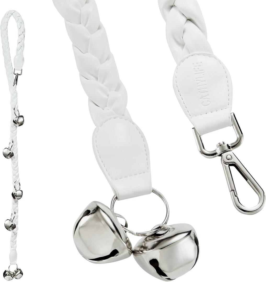 Dog Doorbells for Potty Training, Poly Urethane Puppy Door Bells, Hand-Woven Dog Bells for Dog Training, Extra Loud Bells for Door Knob, Ring to Go Outside Doggie Pet Supplies (White Leather Twisted Style)