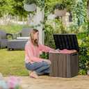 Keter Signature Everwood 30 Gallon Resin Outdoor Storage Box and Patio Furniture Side Table for Pool and Garden Accessories, Walnut, 22.7"L x 17.3"W x 21.57"H