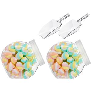 Umigy Plastic Candy Jar with Lid for Candy Buffet with Mini Acrylic Plastic Kitchen Scoop 42 oz Clear Candy Container Cookie Jar for Kitchen Counter Decorative(2 Sets)