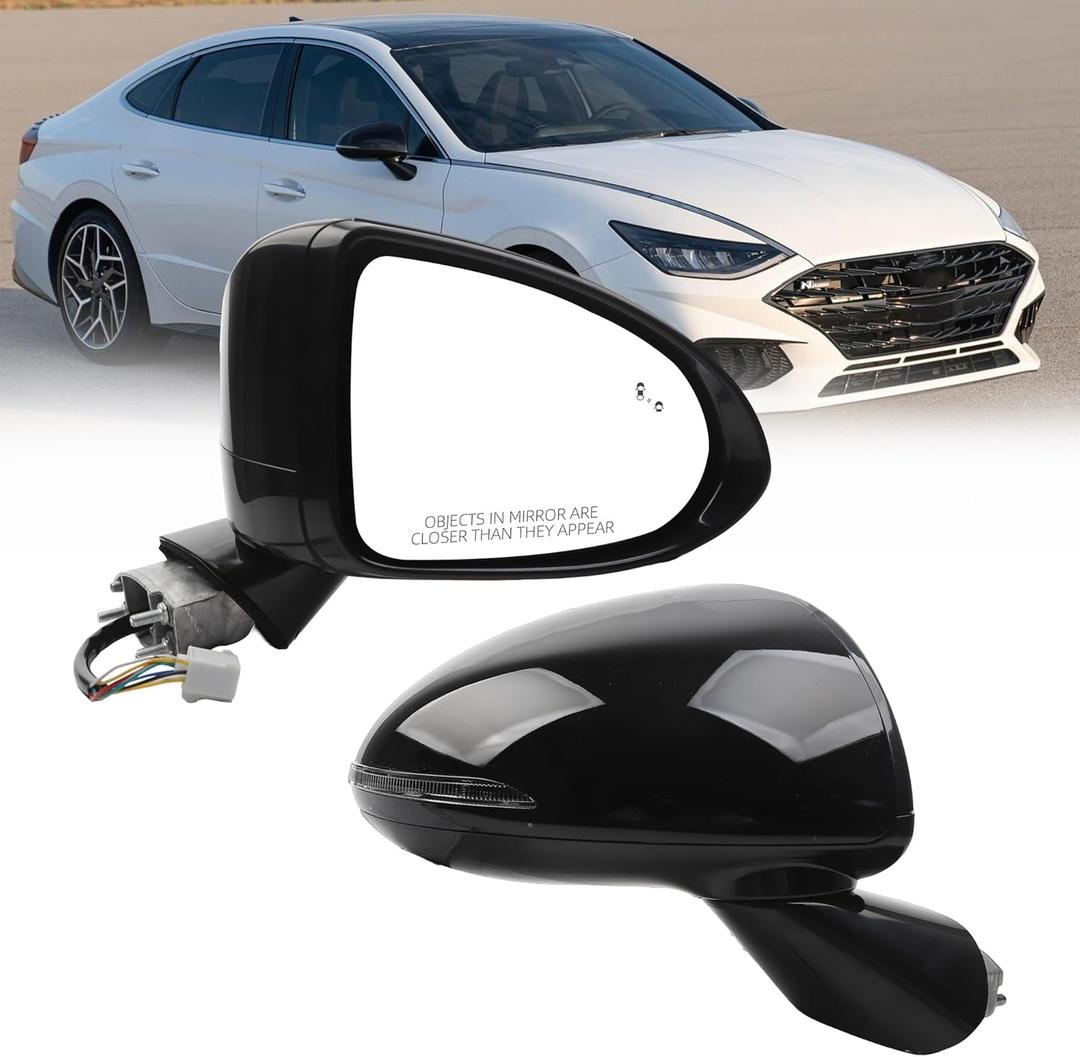 Right Passenger Side Exterior Side Mirror Compatible With 2020-2022 Hyundai Sonata Manual Folding Power Glass Heated Turn Signa Blind Spot 87620L0040 (8Pin)