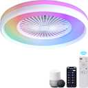 24" Bladeless Ceiling Fan with RGB Light Remote, Smart LED Ceiling Fans with Voice/App Control, Modern Low Profile Dimmable Light Ceiling Fan for Bedroom Living Room White