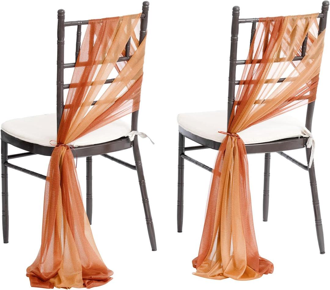 Ling's Moment Wedding Chiffon Chair Sashes Cover Aisle Decorations Draping Fabric Wrinkle-Free with Tie 16 Shades of Burnt Orange for Party Ceremony Reception Floral Arrangement Banquet Outdoor Decor
