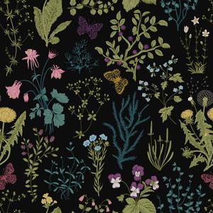 VEELIKE Black Herbs Floral Peel and Stick Wallpaper Floral Wallpaper for Bedroom Bathroom Accent Wall 17.7''x118'' Dark Whimsical Botanical Flower Wall Paper Prepasted Self Adhesive Contact Paper