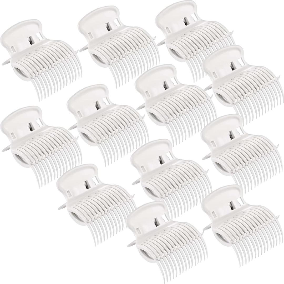 12 Pieces Hot Roller Hair Curler Claw Clips Replacement for Small, Medium, Large and Jumbo Rollers holding Women Girls Hair Section Styling (White)