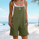 YESNO Women Summer Casual Loose Rompers Sleeveless Boho Floral Spaghetti Straps Shorts Overalls Jumpsuit with Pockets PH2 (Green, XXL)