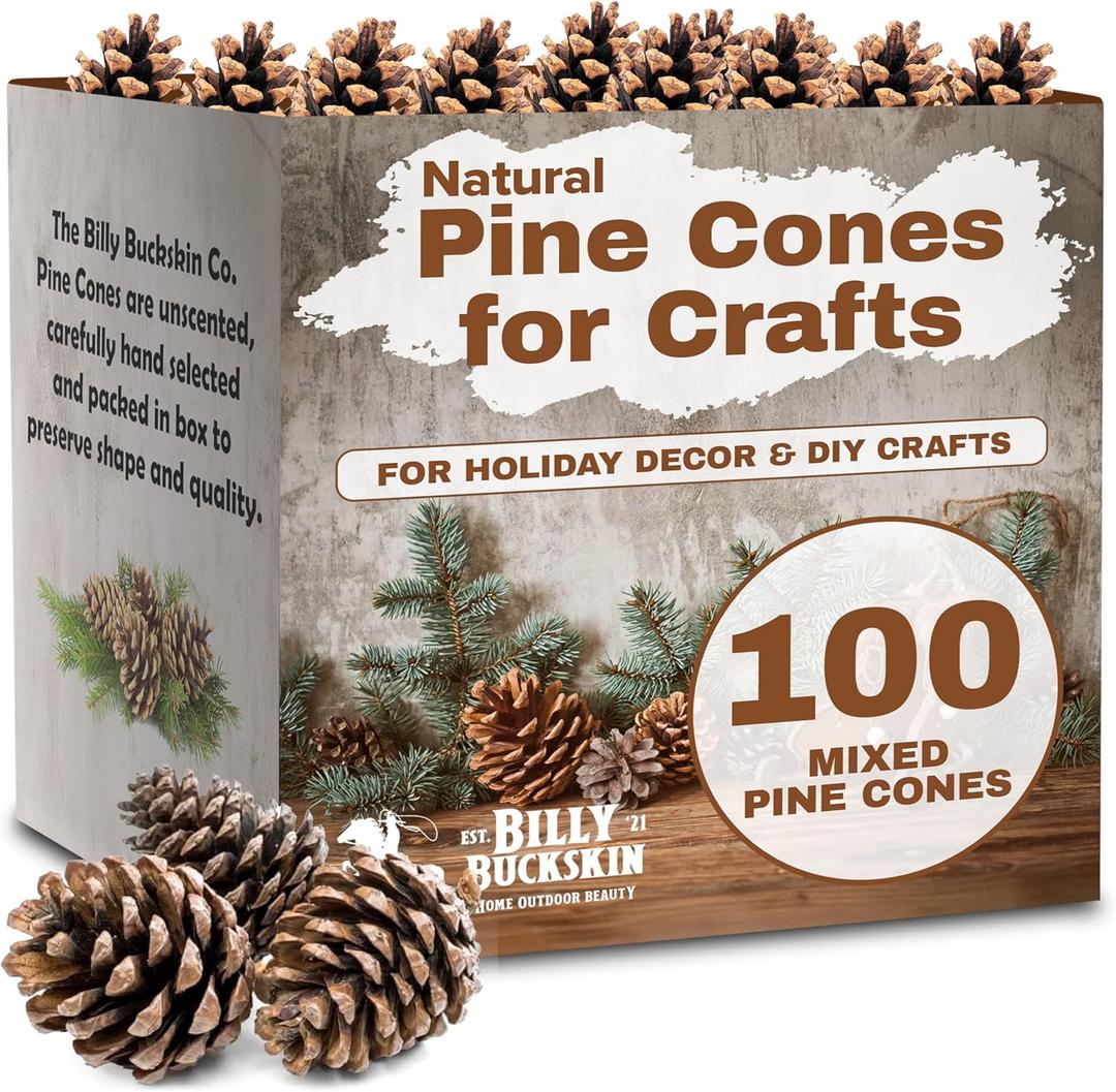 100 Mix Size Natural Pine Cones for Decorating - 50 Medium & 50 Small Pinecones for Crafts, Home Decor, Vase Fillers & Christmas Trees - Unscented Pinecone Decor for Home by Billy Buckskin