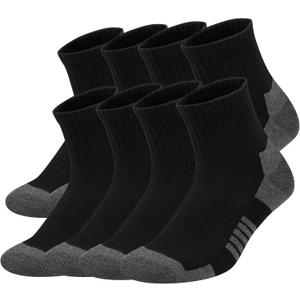 COOVAN Mens Ankle Athletic Socks Quarter Cushion Moisture Wicking Running Sports Work Socks 7 Pairs (One Size, Black 6 Pairs)