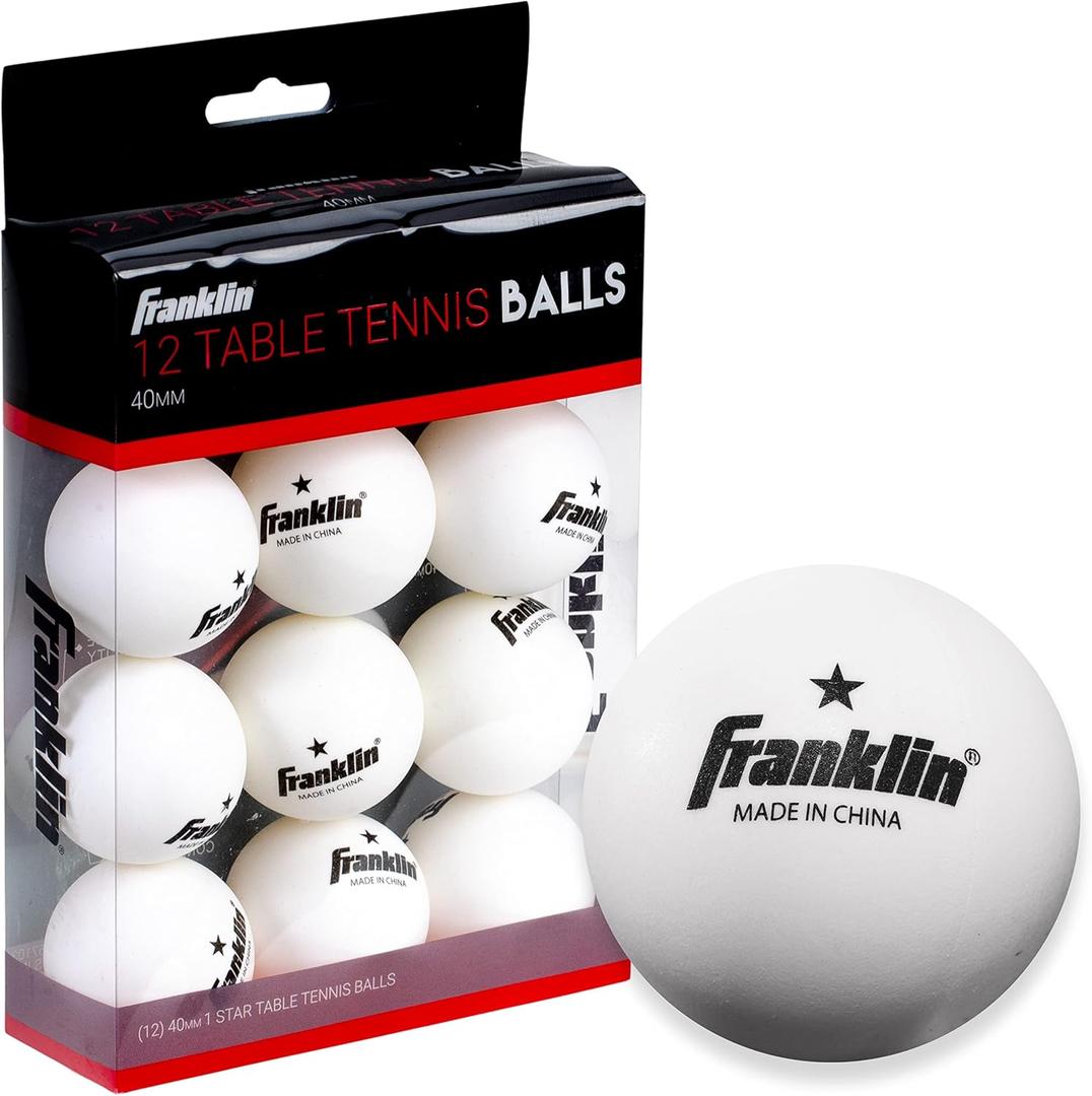 Franklin Sports Ping Pong Balls - Official Size + Weight White 40mm Table Tennis One Star Professional Durable High Performance 12 Count (Pack of 1), White