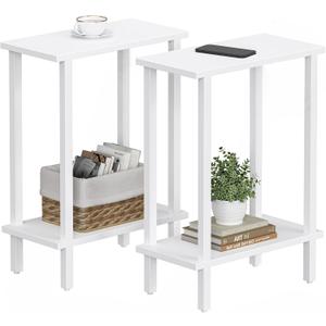 TUTOTAK Small Side Table, Narrow End Table, Set of 2, Skinny Sofa Table, Slim Nightstand, Couch Table, Living Room, Bed Room, White TB01BW0622 (2-Tier7.9"D x 15.8"W x 22.5"H)