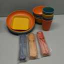 Lyellfe 44 Pieces Wheat Straw Dinnerware Sets, Unbreakable Camping Plates Cups and Bowls Set, Lightweight Kitchen Dish with Knives, Forks, Spoons, Dishwasher Microwave Safe
