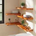 24 Inch Teak Floating Shelves Set of 2 - Solid Natural Wood Wall Mounted Shelves with Invisible Brackets - Heavy Duty Waterproof Storage for Bathroom, Kitchen, Living Room & Outdoor