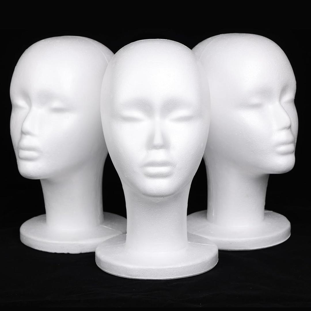 Leeven 3 Packs Foam Wig Head Female Styrofoam Mannequin Head Stand for wigs foam heads Wig Display for Style, Model, Display Hair, Hats, Hairpieces, Mask , Salon and Travel