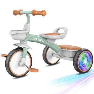 Umatoll Toddler Tricycle for 18 Month to 4 Year Old Boys Girls,Toddler Bike Toys with Adjustable Seat&Light-Up Wheels,Birthday Gift for Age 2-3 (Green)