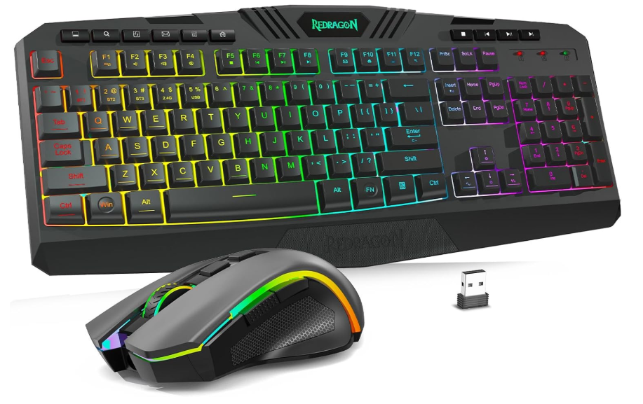 Redragon S101MKS Gaming Keyboard and Mouse Wireless with TriMode, RGB Keyboard and 4800 DPI Gaming Mouse, 10 Independent Multimedia Keys for Wins, PC, Computer, Wireless S101 Ideal for Gamer