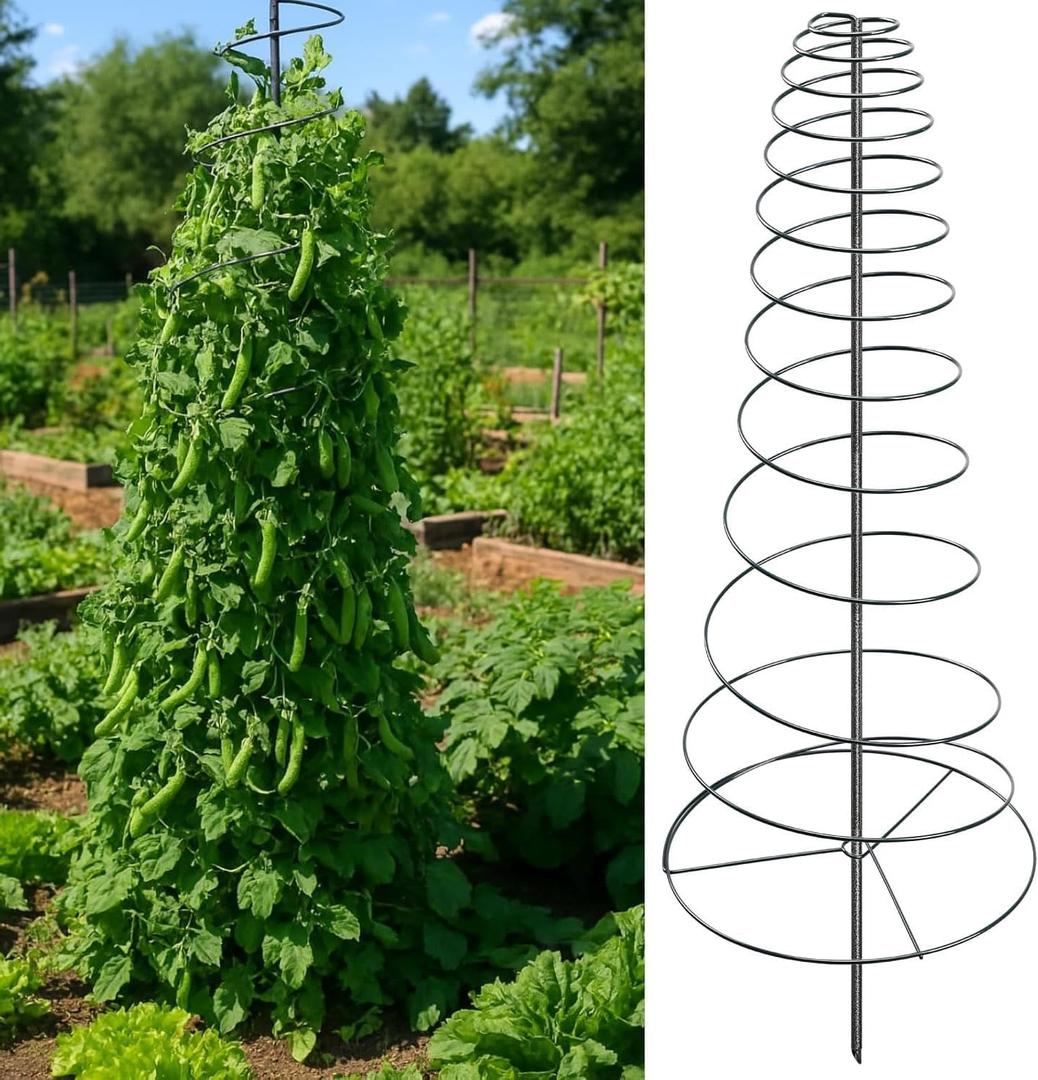 Spiral Frame Garden Trellis for Climbing Plants Outdoor - 12-72" Adjustable Heavy Duty Metal Support for Pole Beans,Snap Peas,Tomatoes,Cucumbers,Anti-Tip Plant Tower for Raised Beds, Backyard