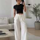 Abonlen Wide Leg Pants for Women Casual Flowy Crepe Trousers Wrinkle Free Relaxed Fit Lounge Work Business with Pockets