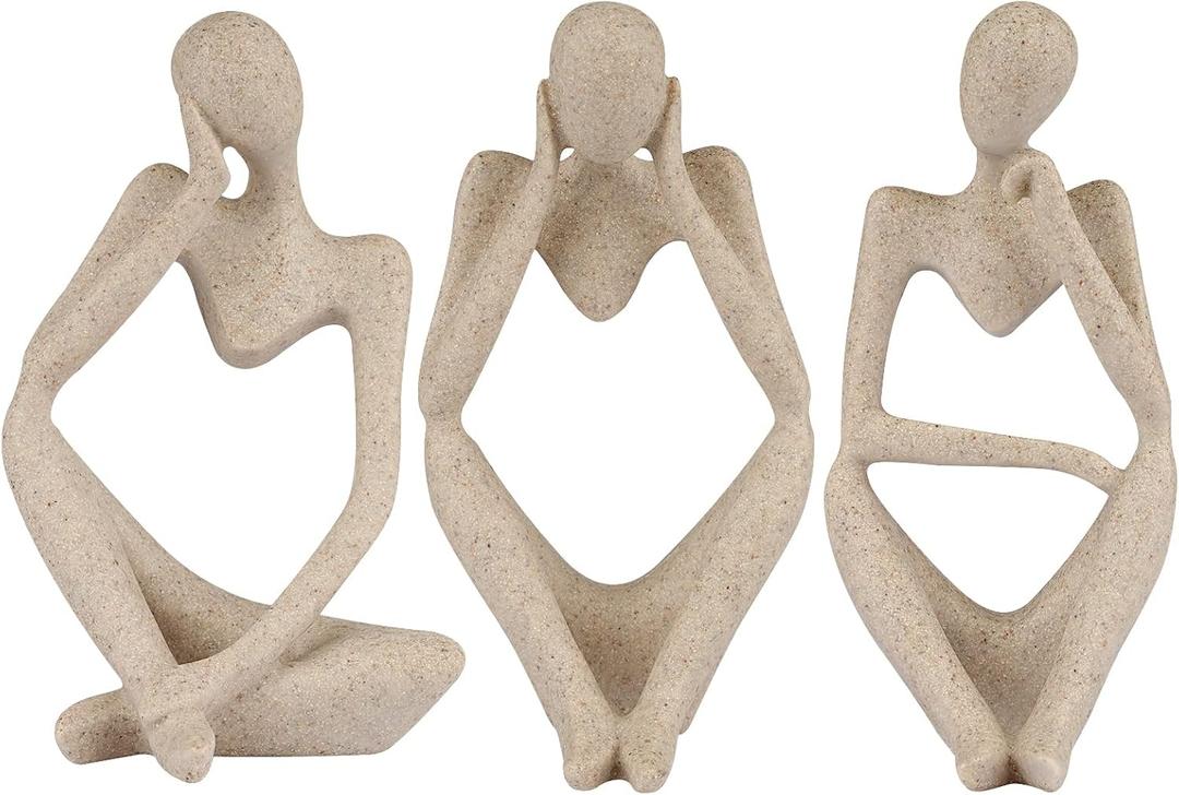 Sandstone Resin Thinker Style Abstract Sculpture Statue Collectible Figurines Home Office Bookshelf Desktop Decor (3pcs)