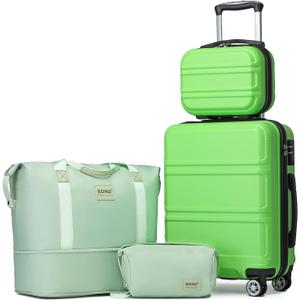 Kono Luggage Set 4 Piece Carry On Hardside Luggage with TSA Lock Spinner Wheels Carry On Suitcase Apple Green (Carry-On Travel Set (DB/TB/12/20"))