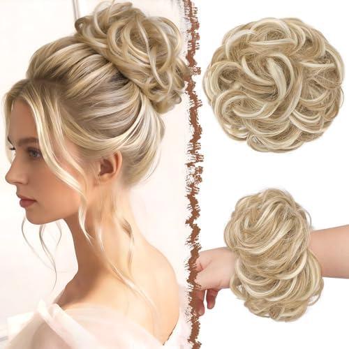 FESHFEN Large Messy Bun Hair Piece - Wavy Synthetic Chignon Scrunchies Elastic Ponytail Hair Extensions Thick Hairpieces for Women, Dirty Blonde 1.94oz