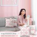 2 PCS Valentines Day Hearts Throw Pillow Covers 18 x 18 Inches Square Beige Pink Heart Linen Embroidered Cushion Cases Soft Decor for Sofa Bed Couch Living Room Home Couple Present Valentine Gift