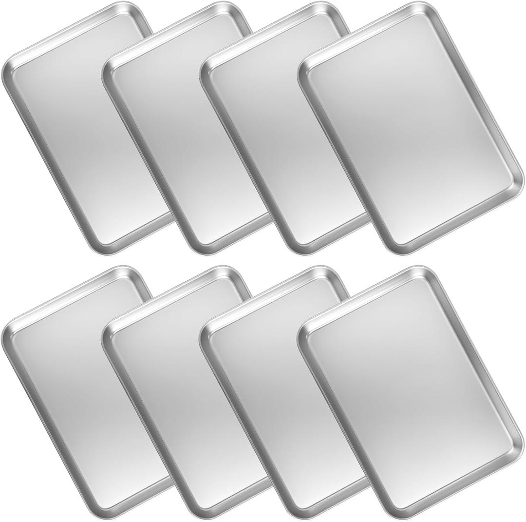 6 Pack Baking Sheet Stainless Steel, 8 x 5 Inch Small Baking Sheets, Rectangle Cookie Sheets, Small Metal Sheet Pans for Kitchen, Hand Project, Smooth Polished