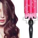 Hair Curling Iron Wand, Hair Waver Hair Curler Triple Pipe Hair Curling Iron Wand 2 Temperature Tourmaline Electric Hair Styling Tool for Long or Short (USpink)