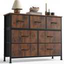 Sweetcrispy 7 Drawer Dresser with Fabric Bins Fabric Storage Tower Organizer for Bedroom Closet Hallway Entryway Tall Chest of Drawers with Steel Frame Wood Top Easy Pull Handles,Rustic Brown, 11.8"D x 39.3"W x 30.3"H