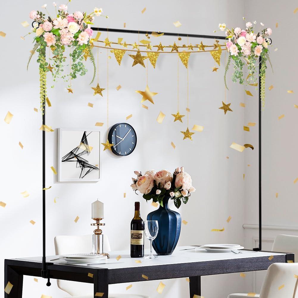 Over The Table Rod Stand with Clamps Adjustable Table Balloon Arch Stand for Party Wedding Anniversary, 34 to 98.43 Length, 30.25 to 47.25 Height(Color:Black)