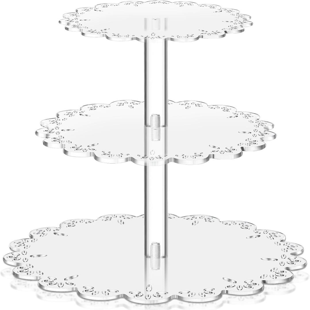 Nuenen Elegant 3-Tier Acrylic Cupcake Stand - Round Clear Dessert Display Tower for 24 Mini Treats, Modern Transparent Holder for Weddings, Parties, and Celebrations