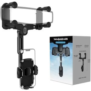 JDHDL Car Phone Holder Mount, Rear View Mirror Phone Holder, Rotatable and Retractable Phone Holders for Your Car Compatible with iPhone Samsung All 4-7 Inch Cell Phones