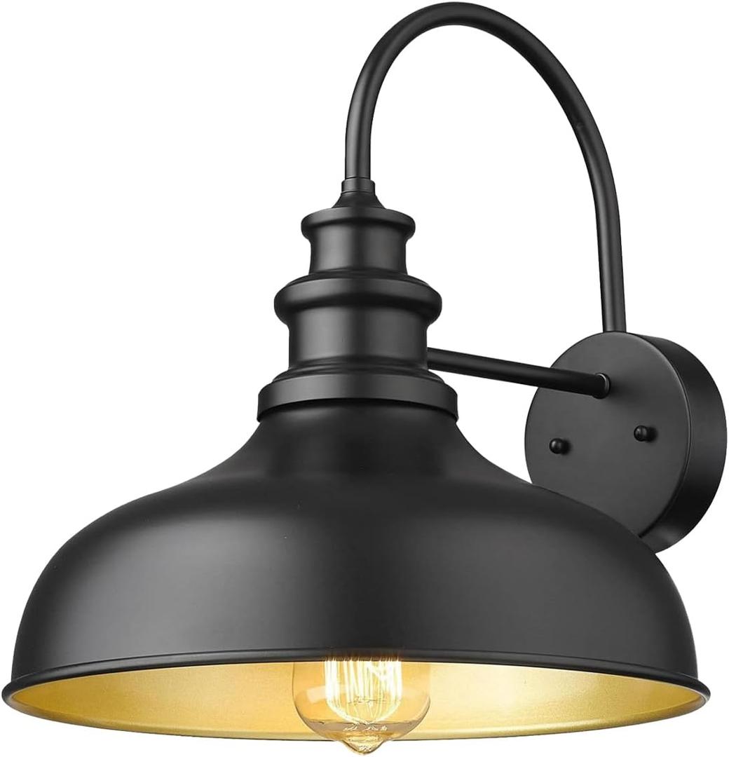 Bestshared Outdoor Barn Light,Outdoor Wall Sconce, Farmhouse Porch Wall lamp, Anti-Rust Front Door Lighting Fixture for House, Doorway, Patio, Garage (11.5" Dome - 1 Pack, Black+Gold)