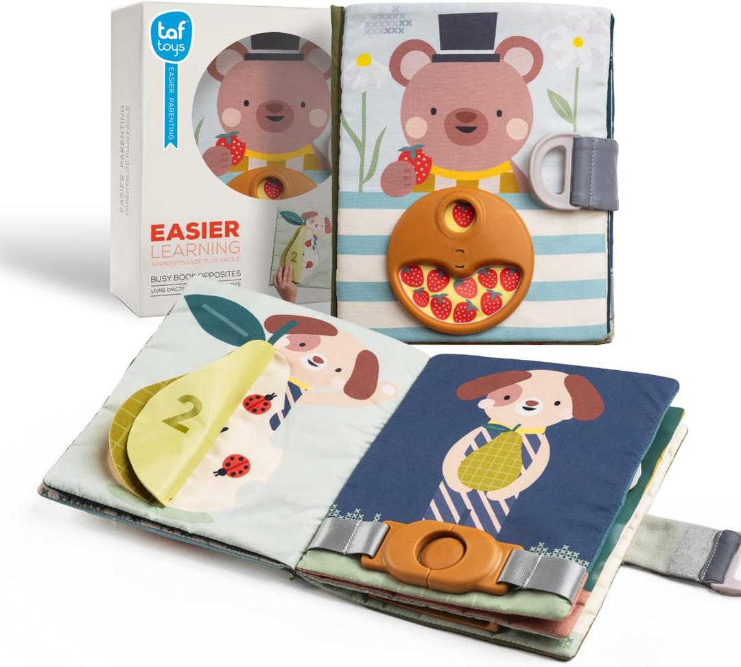 Taf Toys Busy Book for Toddlers 1-3, Montessori Quiet Activity Book with 15 Activities - Opposites Concepts - Ideal Toddler Busy Book for 1 Year Old - Boy Toys Girl Birthday Gift