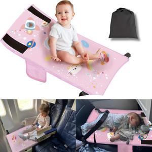 Toddler Airplane Bed - Airplane Seat Extender for Kids, Baby Travel Essentials for Flying, Baby Travel Footrest for Flying, Portable Toddler Plane Bed for 1-3 Years (Pink)