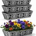 4 Pack 24 Inch Window Boxes Planter for Outdoor Plants Deck Railing Planters Box with Adjustable Brackets for Porch Fence Balcony Hanging Flower Baskets with Non-Woven Fabric Liner for Garden Decor