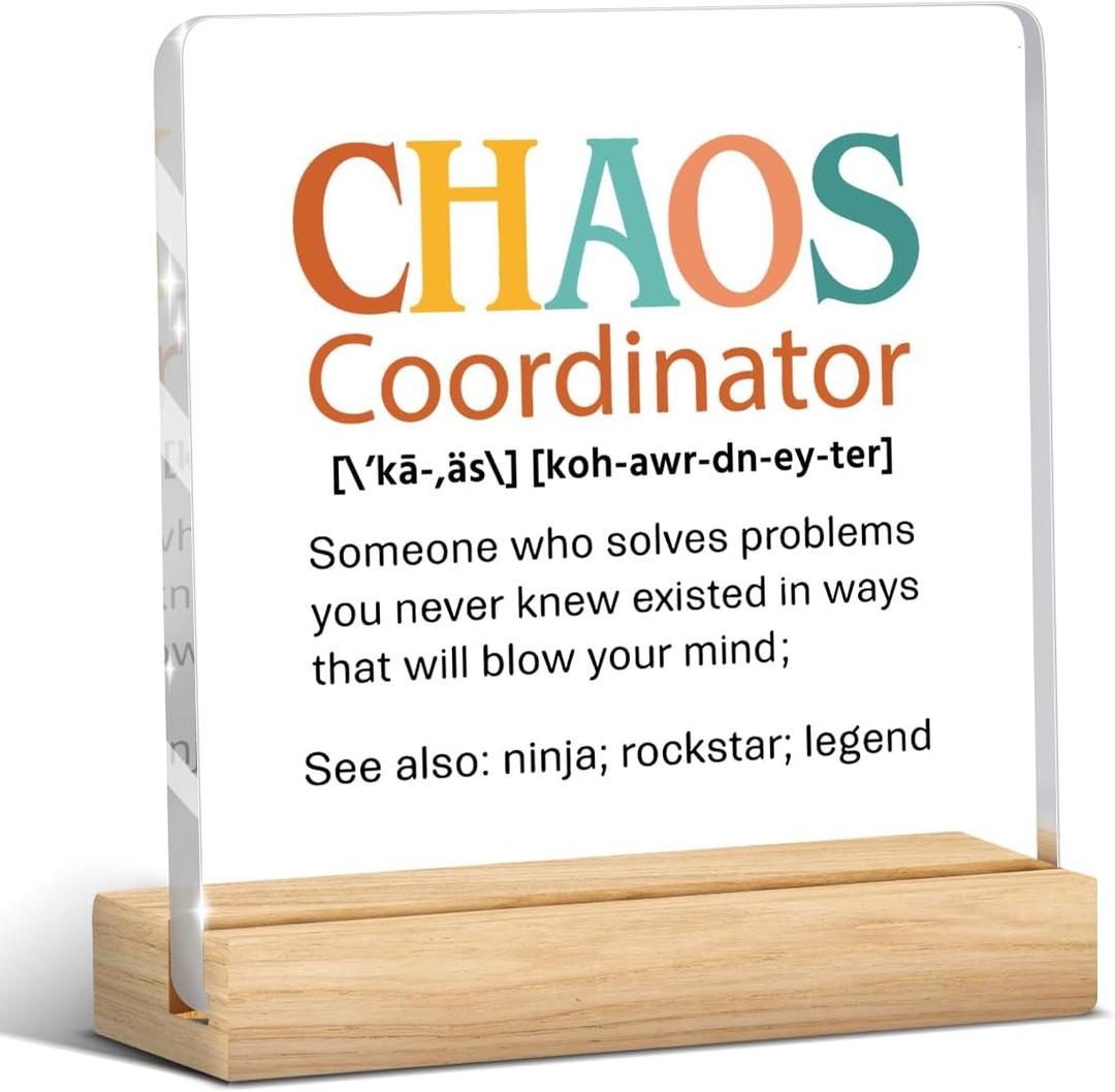 Chaos Coordinator Gifts Thank You Gifts for Worker Boss Chaos Coordinator Noun Acrylic Sign Plaque for Desk Home Office (Colorful 100)