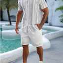 SHENHE Men's Summer Short Sleeve Button Down Striped Shirt Casual Beach Going Out Shirt (XXL)