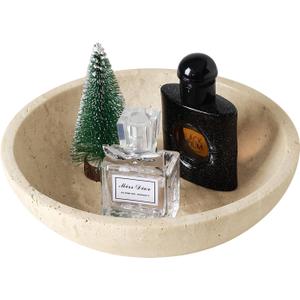 Marble Decorative Bowl for Kitchen Counter, Natural Travertine Serving Bowl with, Modern Display Bowl for Dining Table Centerpiece Home Decor(7.8 Inch) (yellow)