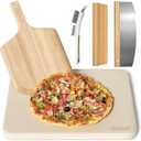 5 PCS Rectangle Pizza Stone Set, 16"Large Pizza Stone for Oven and Grill with Pizza Peel(OAK), Stone Brush,Pizza Cutter & 10pcs Cooking Paper for Free, Baking Stone for Pizza, Bread,BBQ (16 x 14 inch)